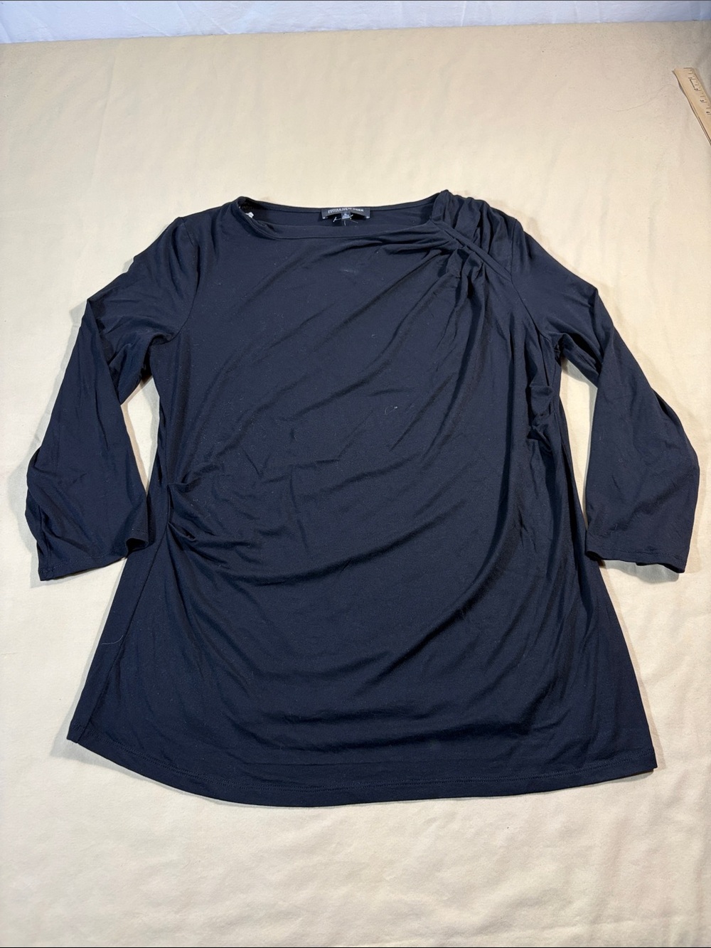 Jones New York XL Black Boat Neck Tunic Top Ruched Side Shoulder Knit Shirt NWT
